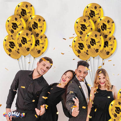 PMU Graduation Balloons | Premium Congrats Grad Balloon with All-Over Print Grad Caps-Confetti and Streamers | Graduation Party Supplies & Decorations | Latex Balloons