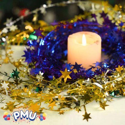 PMU Star Wire Shiny - Garland Halloween, Christmas Party, Wedding, Birthday, Festive Home Decoration Ornament 25ft Tinsel