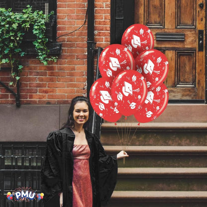 PMU Graduation Balloons | Premium Congrats Grad Balloon with All-Over Print Grad Caps-Confetti and Streamers | Graduation Party Supplies & Decorations | Latex Balloons
