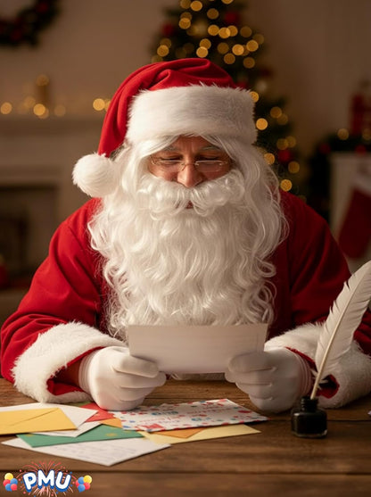 PMU Santa Wig Beard Sets Mens - Christmas Costume Accessories - Wig & Beard for Christmas Costumes, Plays, Festivals, Photo Shoots, Professional Quality- Props & Party Supplies - White Pkg/1