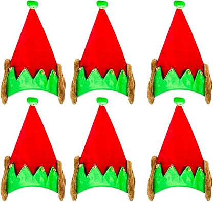 PMU Christmas Velvet Elf Hat w/Bells and Fur Ears Red and Green Hats for Adults, Kids, Caps Costume, Party Accessories