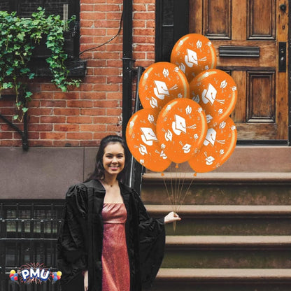 PMU Graduation Balloons | Premium Congrats Grad Balloon with All-Over Print Grad Caps-Confetti and Streamers | Graduation Party Supplies & Decorations | Latex Balloons