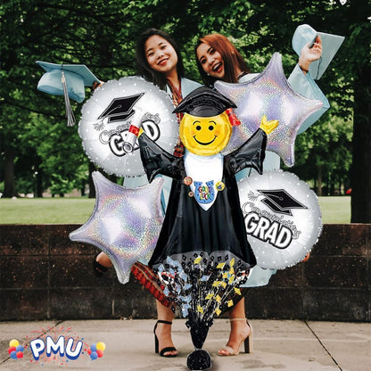 PMU Gradburst Balloon Weight Centerpiece 15 Inch with Die-Cut Metallic
