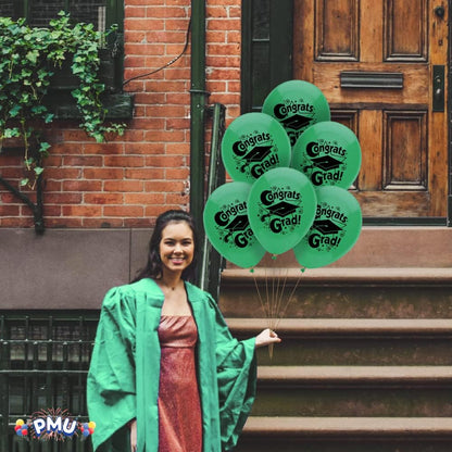 PMU Graduation Balloons | Premium Congrats Grad Balloon with All-Over Print Grad Caps-Confetti and Streamers | Graduation Party Supplies & Decorations | Latex Balloons