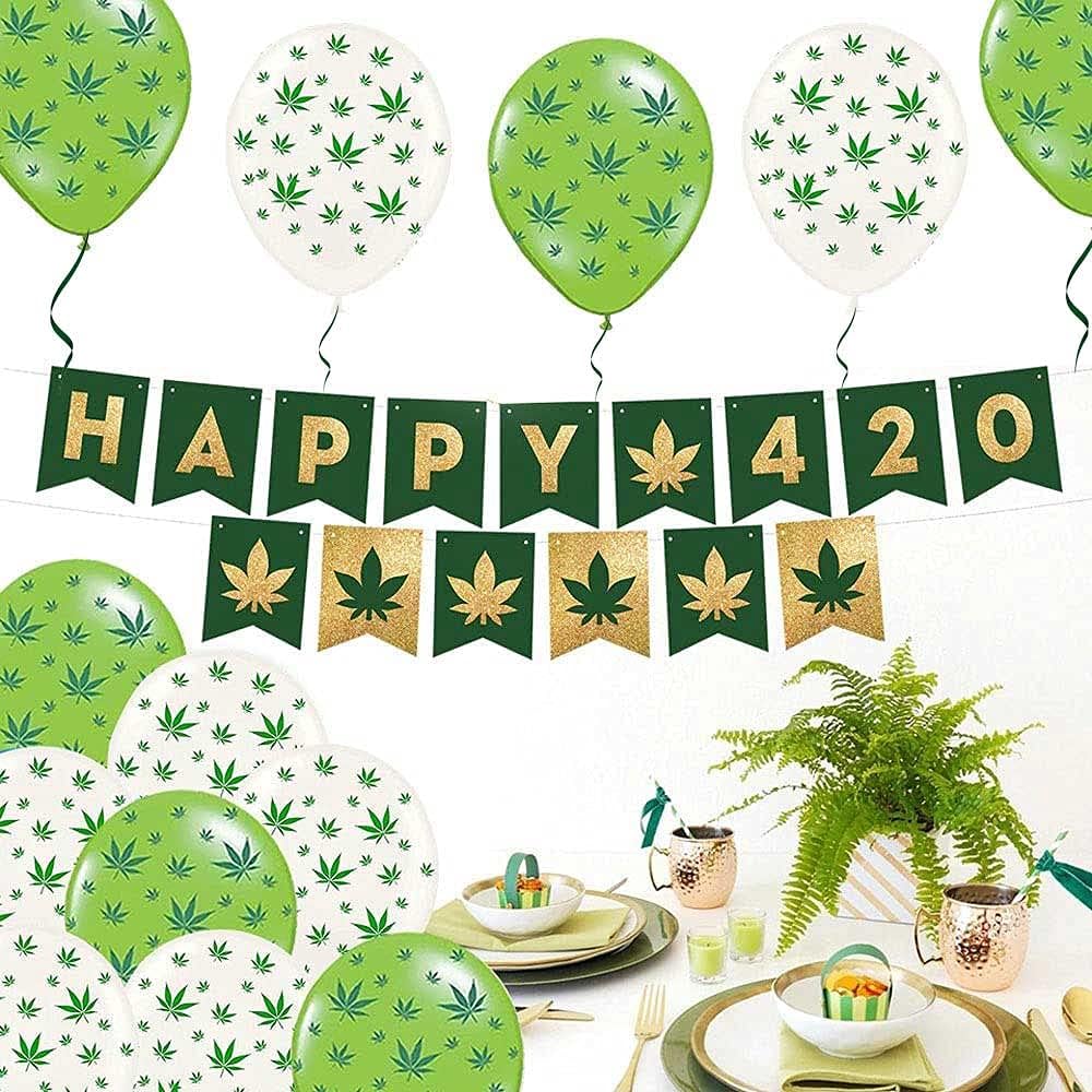 PMU Marijuana Balloons PartyTex 11in with All-Over Print Green Marijuana Leaves