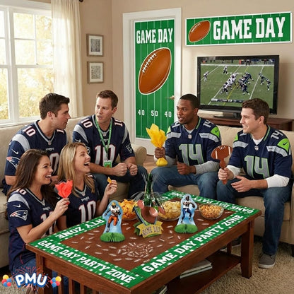 PMU 12 Pcs Football Party Decorations Kit with Centerpiece, Door Cover, Banner, Red & Yellow Flags for Super Game Bowl Party Decoration