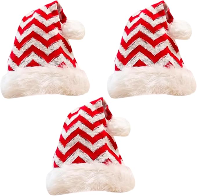 PMU Snowflake Santa Hat Red and White Christmas Hat for Adults, Funny Xmas Costume, Santa's Helper Headwear