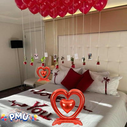 PMU 18-Inch Valentine's Day Heart Shaped Air Inflated Standing Open Heart Tabletop Mylar Foil Balloon