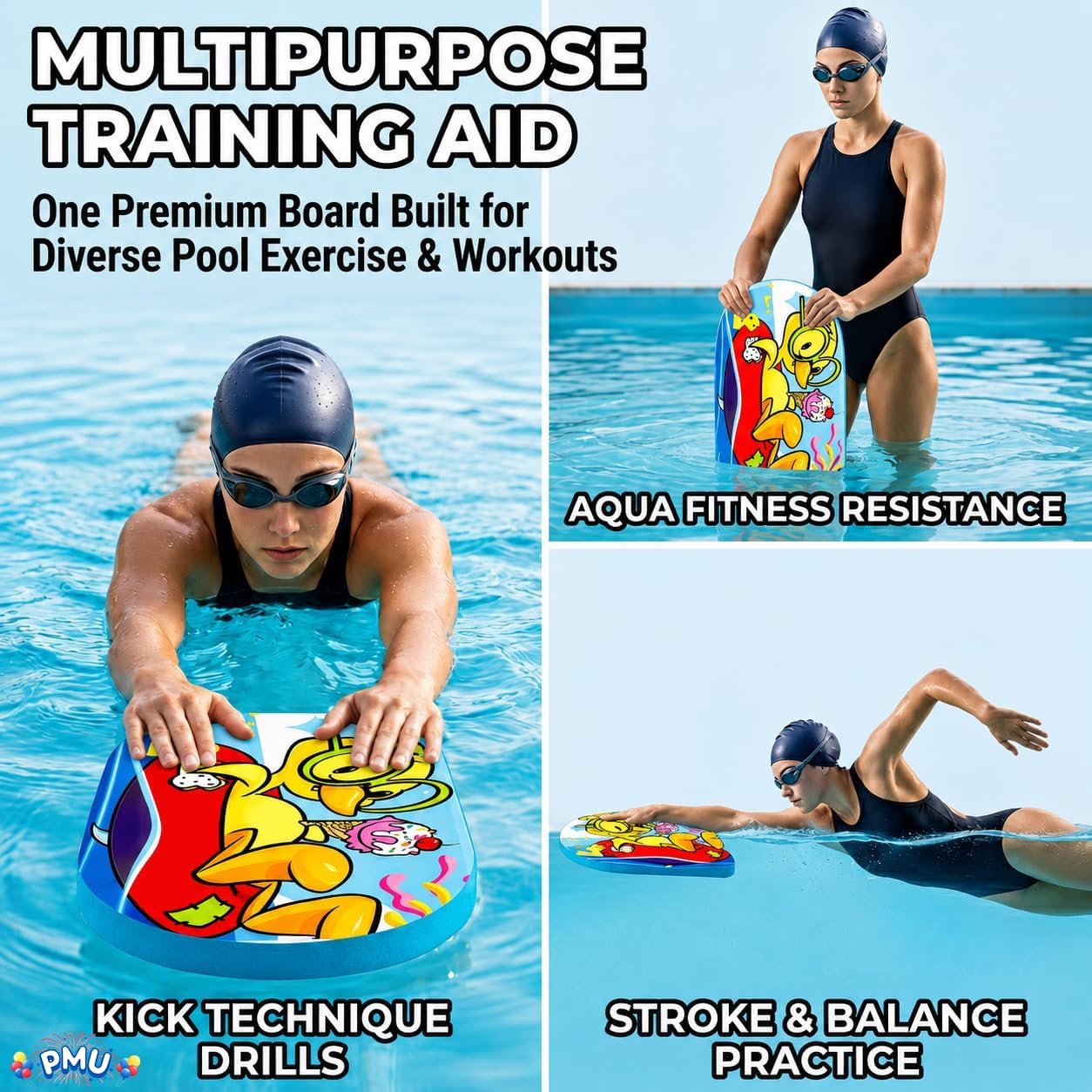 PMU Graphics Printed Bodyboard - Lightweight Wrist Leash Slick Bottom for Beach, Sea & Pool - Surfing Board