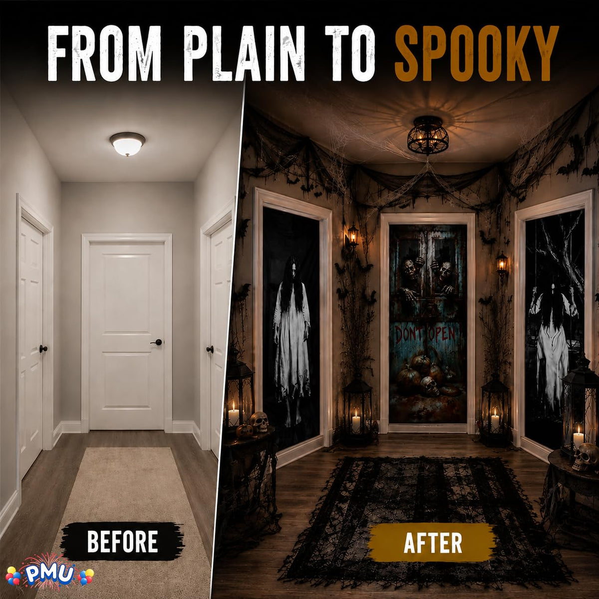 PMU 3 Pcs Halloween Door Cover, High-Definition Door Cover Halloween Decor