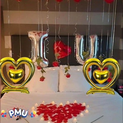 PMU 18-Inch Valentine's Day Heart Shaped Air Inflated Standing Open Heart Tabletop Mylar Foil Balloon