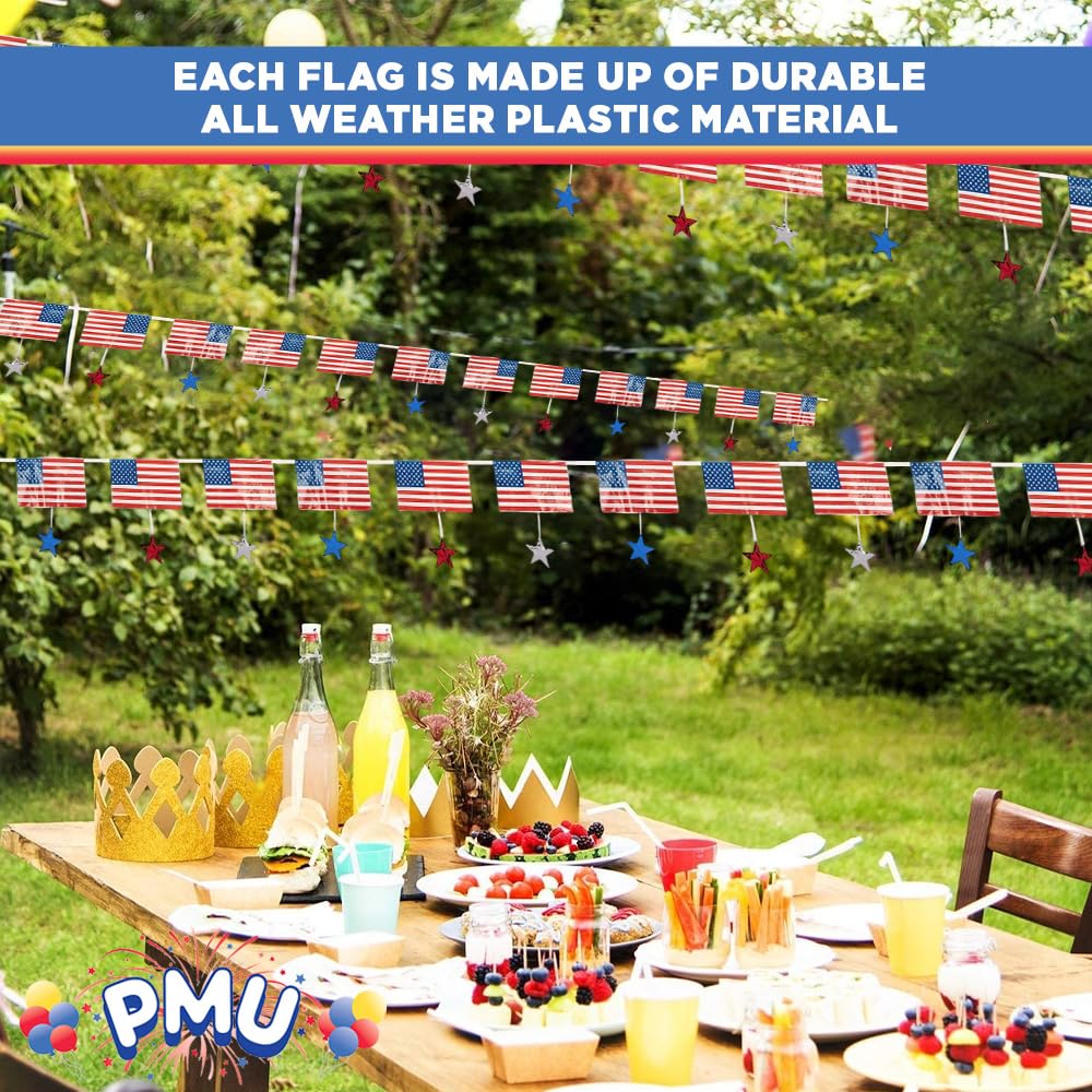 PMU Patriotic Outdoor Pennant Banner Red, White and Blue 17in. X 30ft