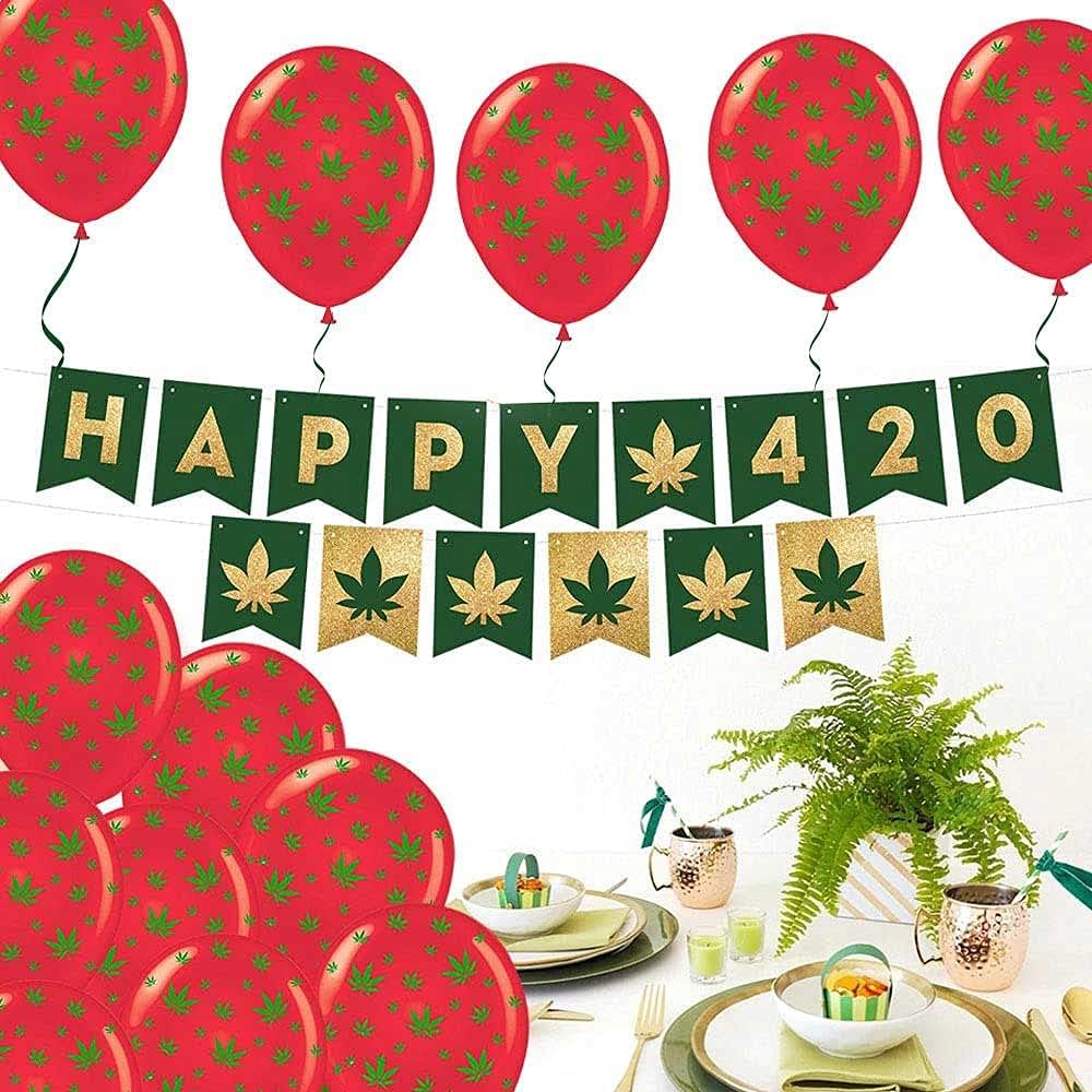 PMU Marijuana Balloons PartyTex 11in with All-Over Print Green Marijuana Leaves