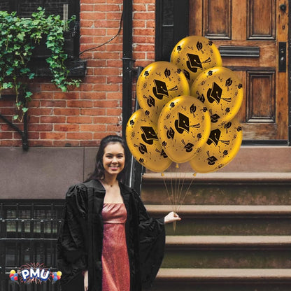 PMU Graduation Balloons | Premium Congrats Grad Balloon with All-Over Print Grad Caps-Confetti and Streamers | Graduation Party Supplies & Decorations | Latex Balloons