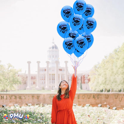 PMU Graduation Balloons | Premium Congrats Grad Balloon with All-Over Print Grad Caps-Confetti and Streamers | Graduation Party Supplies & Decorations | Latex Balloons