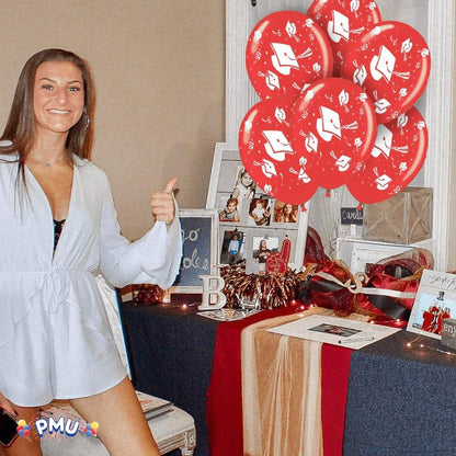 PMU Graduation Balloons | Premium Congrats Grad Balloon with All-Over Print Grad Caps-Confetti and Streamers | Graduation Party Supplies & Decorations | Latex Balloons