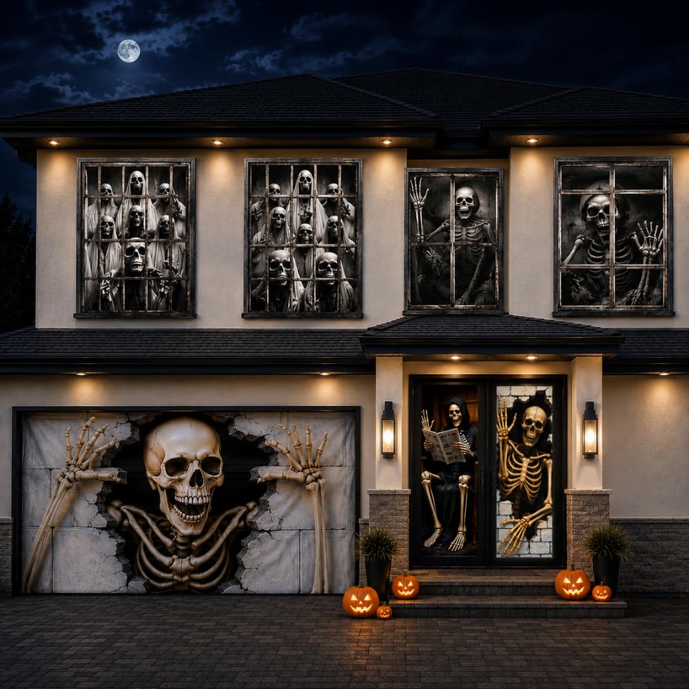 PMU 7 Set Halloween Garage Door Cover Set, 16x7ft, Window & Door Décor