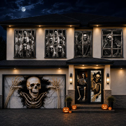 PMU 7 Set Halloween Garage Door Cover Set, 16x7ft, Window & Door Décor