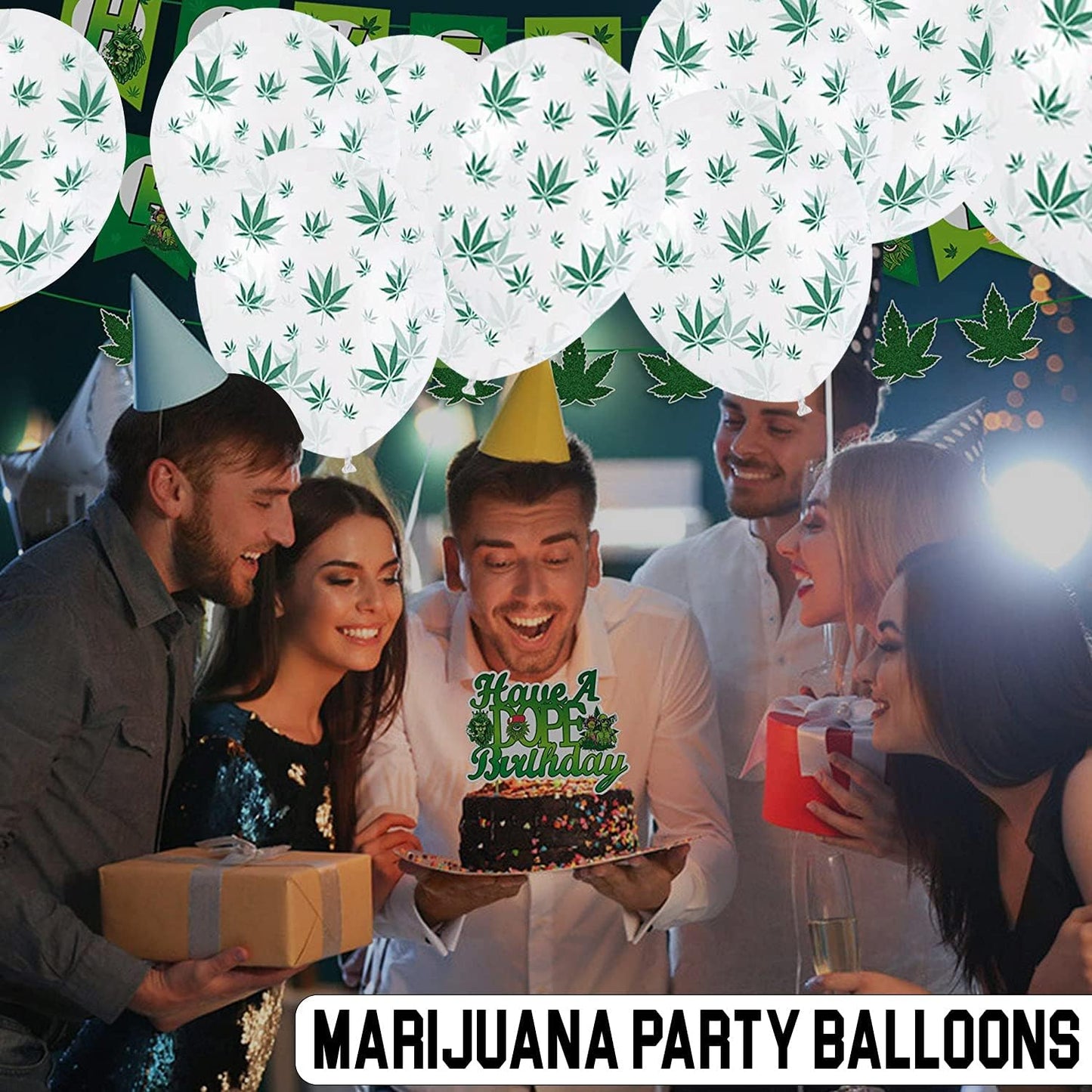 PMU Marijuana Balloons PartyTex 11in with All-Over Print Green Marijuana Leaves