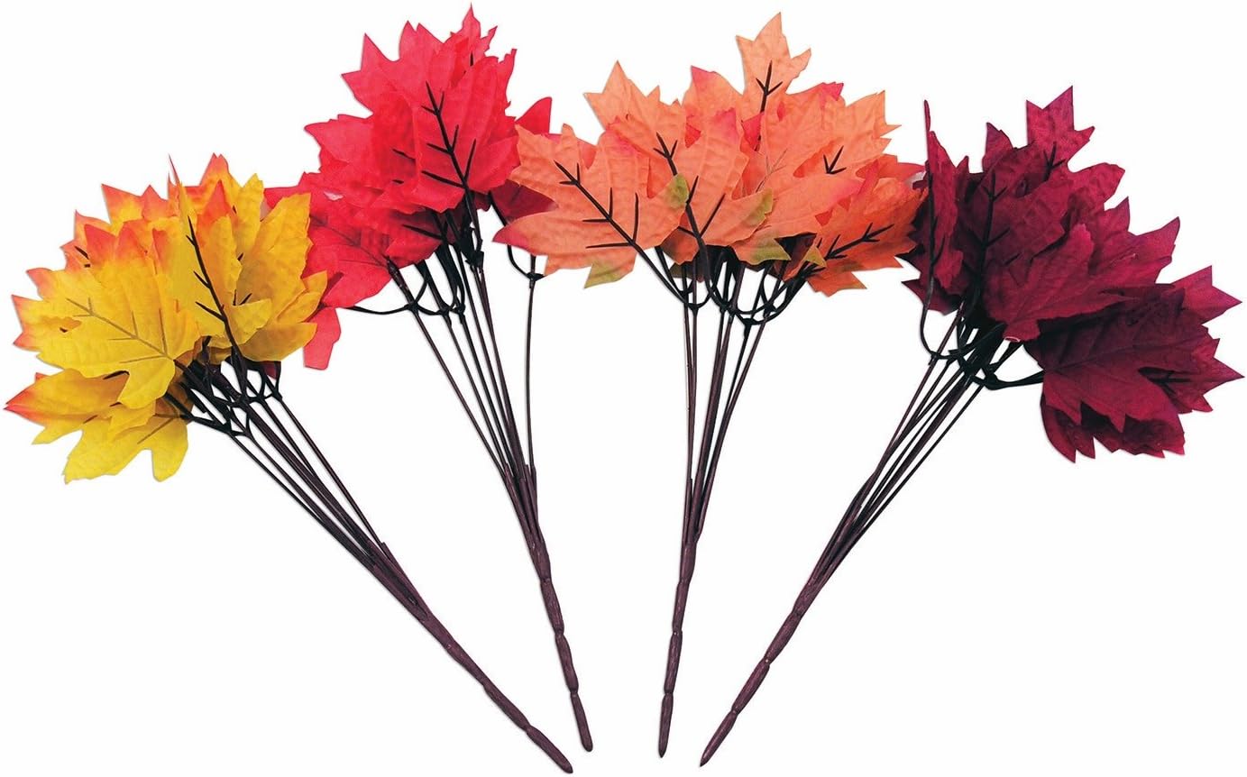 PMU Artificial Maple Leaves Branches, 12.5in Fake Fall Leaves for Thanksgiving Table Centerpieces Decoration 7 Leaves in Branch