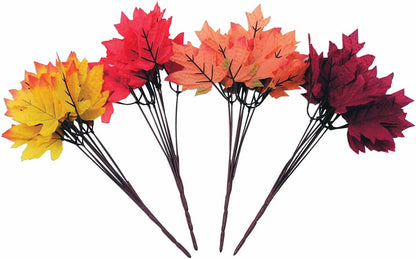 PMU Artificial Maple Leaves Branches, 12.5in Fake Fall Leaves for Thanksgiving Table Centerpieces Decoration 7 Leaves in Branch