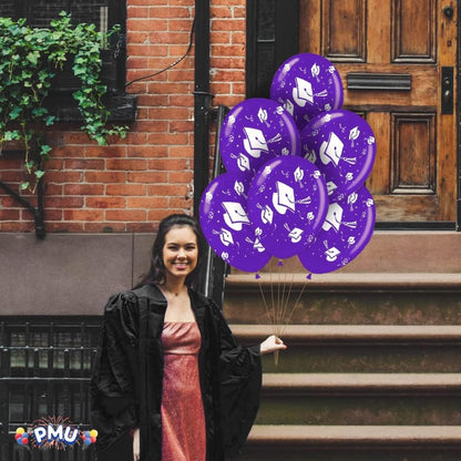 PMU Graduation Balloons | Premium Congrats Grad Balloon with All-Over Print Grad Caps-Confetti and Streamers | Graduation Party Supplies & Decorations | Latex Balloons