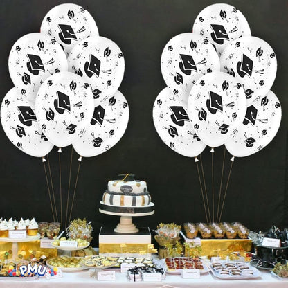 PMU Graduation Balloons | Premium Congrats Grad Balloon with All-Over Print Grad Caps-Confetti and Streamers | Graduation Party Supplies & Decorations | Latex Balloons