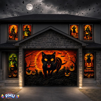 PMU 7 Set Halloween Garage Door Cover Set, 16x7ft, Window & Door Décor