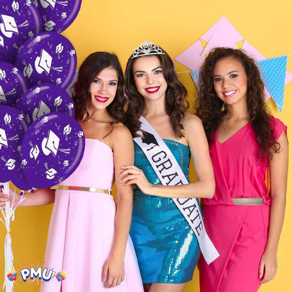 PMU Graduation Balloons | Premium Congrats Grad Balloon with All-Over Print Grad Caps-Confetti and Streamers | Graduation Party Supplies & Decorations | Latex Balloons