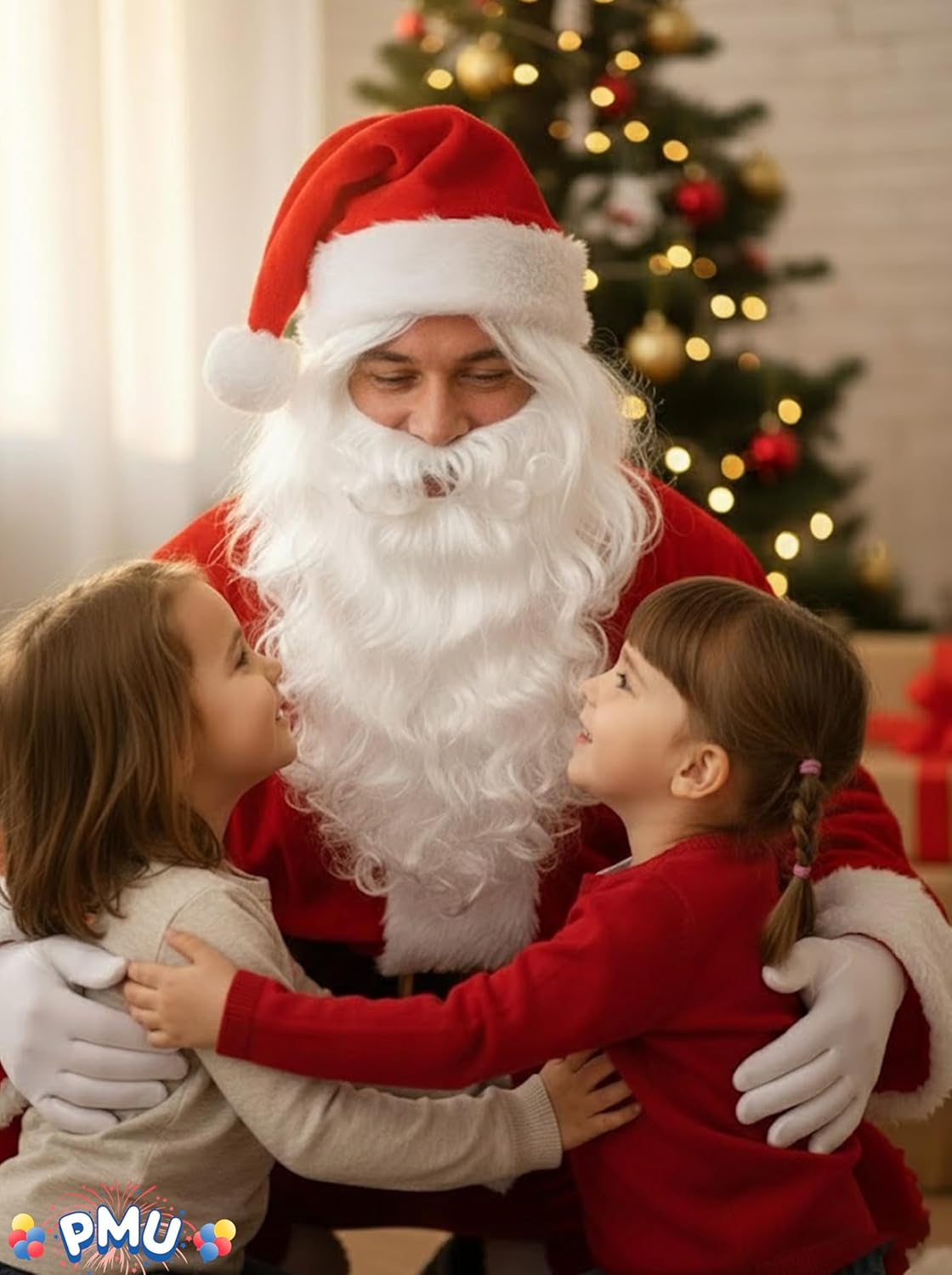 PMU Santa Wig Beard Sets Mens - Christmas Costume Accessories - Wig & Beard for Christmas Costumes, Plays, Festivals, Photo Shoots, Professional Quality- Props & Party Supplies - White Pkg/1