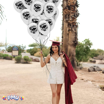 PMU Graduation Balloons | Premium Congrats Grad Balloon with All-Over Print Grad Caps-Confetti and Streamers | Graduation Party Supplies & Decorations | Latex Balloons