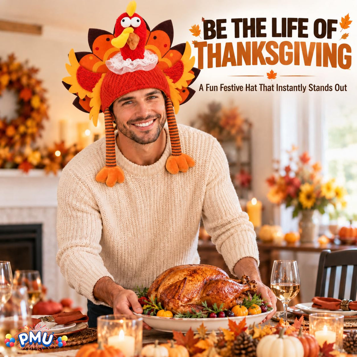 PMU Funny Turkey Hat, Thanksgiving Costume & Fall Accessory