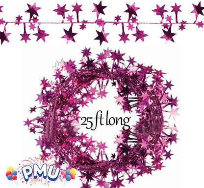 PMU Star Wire Shiny - Garland Halloween, Christmas Party, Wedding, Birthday, Festive Home Decoration Ornament 25ft Tinsel