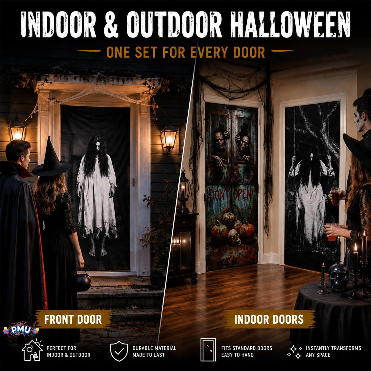 PMU 3 Pcs Halloween Door Cover, High-Definition Door Cover Halloween Decor