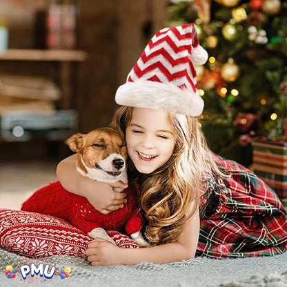 PMU Snowflake Santa Hat Red and White Christmas Hat for Adults, Funny Xmas Costume, Santa's Helper Headwear