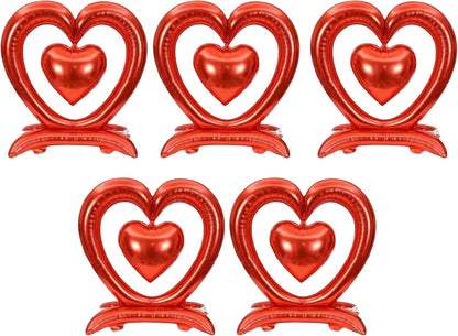 PMU 18-Inch Valentine's Day Heart Shaped Air Inflated Standing Open Heart Tabletop Mylar Foil Balloon