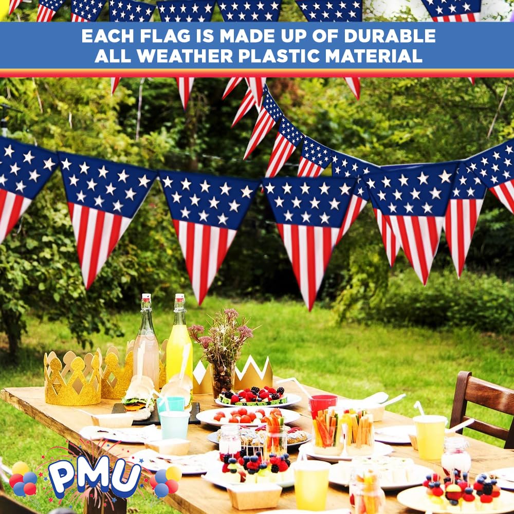 PMU Patriotic Outdoor Pennant Banner Red, White and Blue 17in. X 30ft