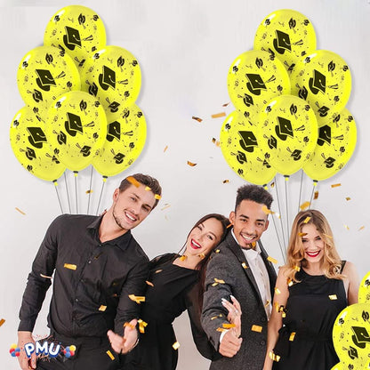 PMU Graduation Balloons | Premium Congrats Grad Balloon with All-Over Print Grad Caps-Confetti and Streamers | Graduation Party Supplies & Decorations | Latex Balloons