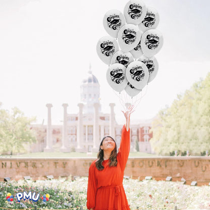 PMU Graduation Balloons | Premium Congrats Grad Balloon with All-Over Print Grad Caps-Confetti and Streamers | Graduation Party Supplies & Decorations | Latex Balloons