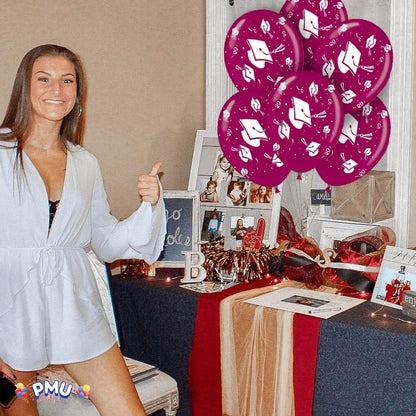 PMU Graduation Balloons | Premium Congrats Grad Balloon with All-Over Print Grad Caps-Confetti and Streamers | Graduation Party Supplies & Decorations | Latex Balloons