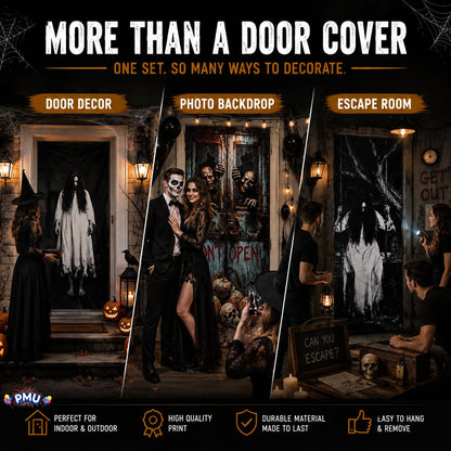 PMU 3 Pcs Halloween Door Cover, High-Definition Door Cover Halloween Decor