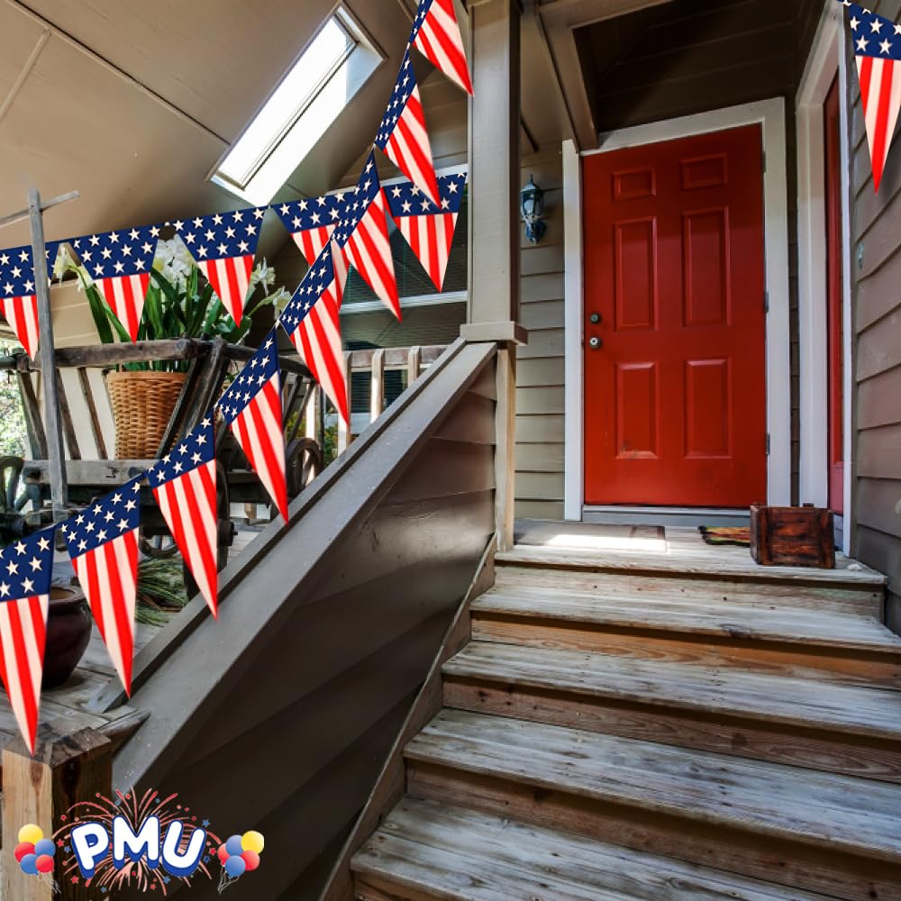 PMU Patriotic Outdoor Pennant Banner Red, White and Blue 17in. X 30ft