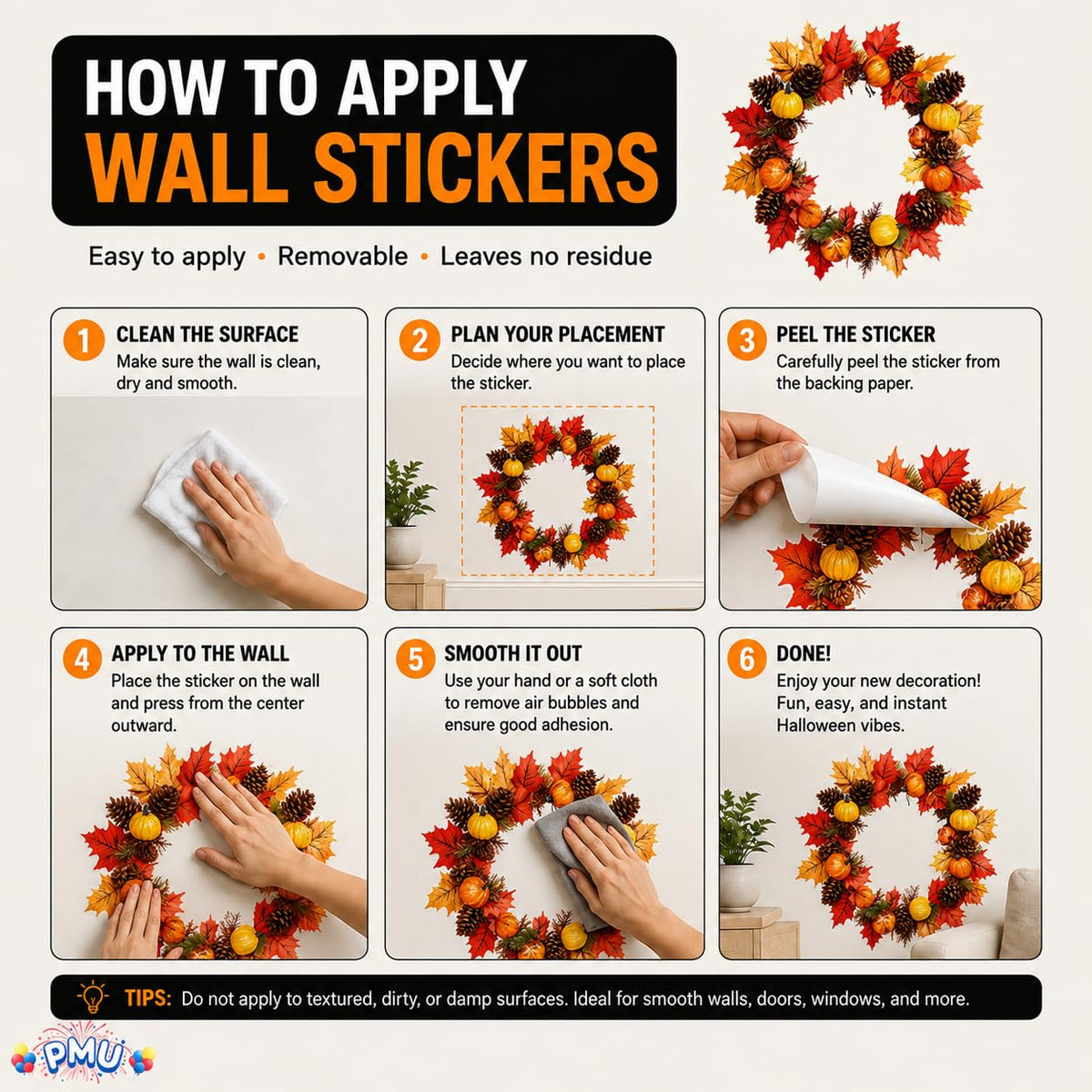 PMU Thanksgiving Wall Stickers, Fall Decals, Harvest Wall Decor