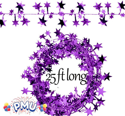 PMU Star Wire Shiny - Garland Halloween, Christmas Party, Wedding, Birthday, Festive Home Decoration Ornament 25ft Tinsel