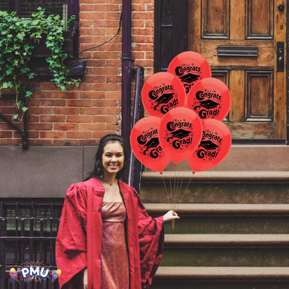 PMU Graduation Balloons | Premium Congrats Grad Balloon with All-Over Print Grad Caps-Confetti and Streamers | Graduation Party Supplies & Decorations | Latex Balloons