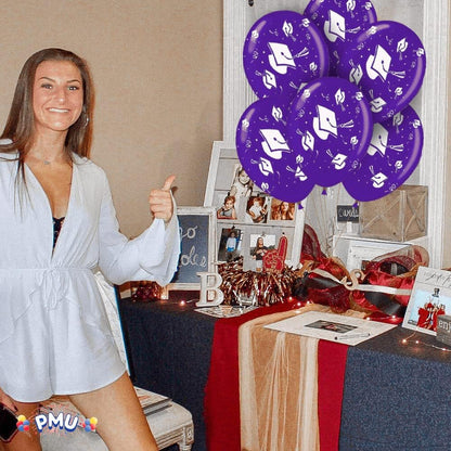 PMU Graduation Balloons | Premium Congrats Grad Balloon with All-Over Print Grad Caps-Confetti and Streamers | Graduation Party Supplies & Decorations | Latex Balloons