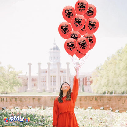 PMU Graduation Balloons | Premium Congrats Grad Balloon with All-Over Print Grad Caps-Confetti and Streamers | Graduation Party Supplies & Decorations | Latex Balloons