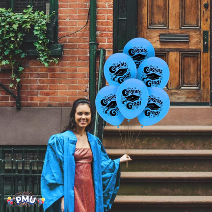 PMU Graduation Balloons | Premium Congrats Grad Balloon with All-Over Print Grad Caps-Confetti and Streamers | Graduation Party Supplies & Decorations | Latex Balloons