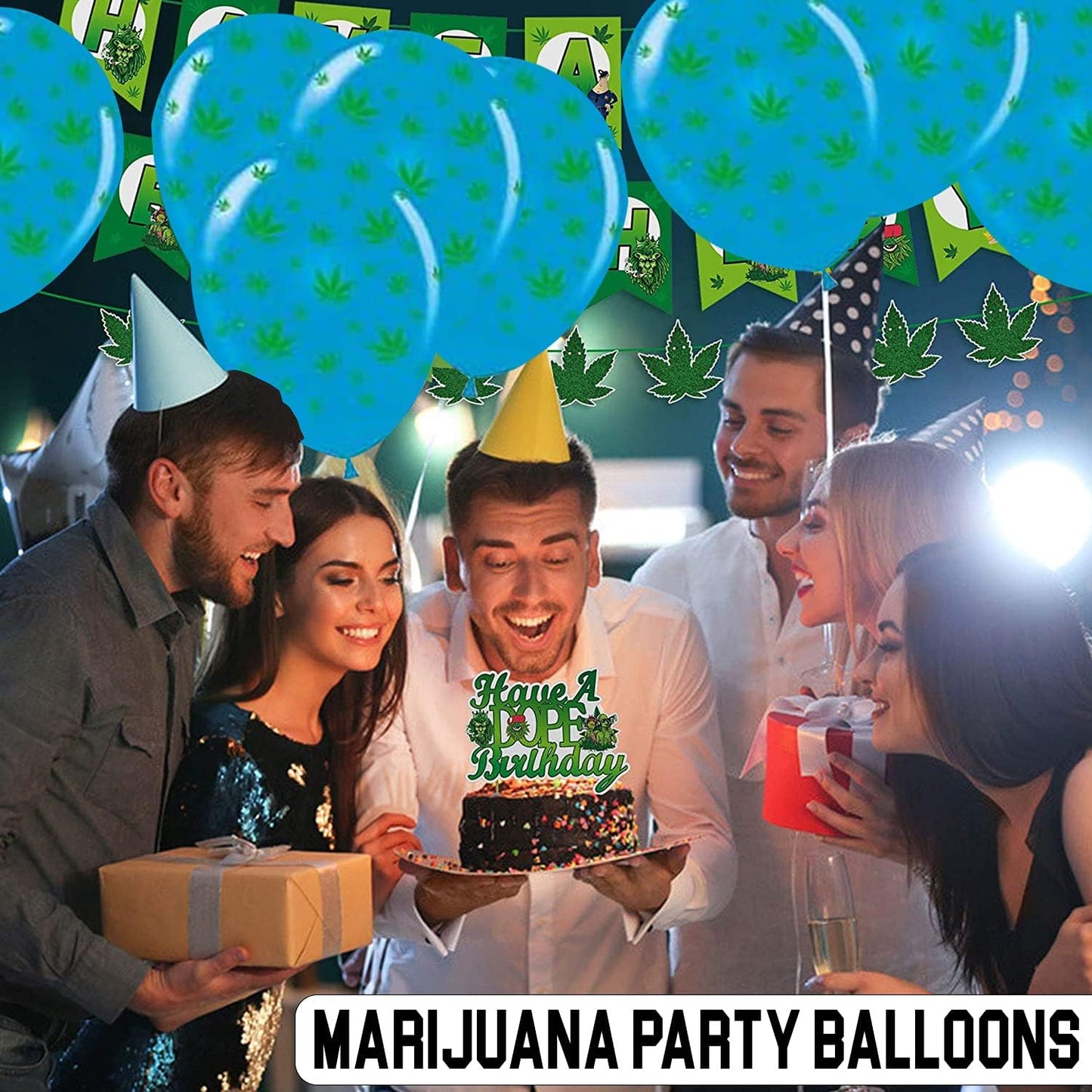 PMU Marijuana Balloons PartyTex 11in with All-Over Print Green Marijuana Leaves