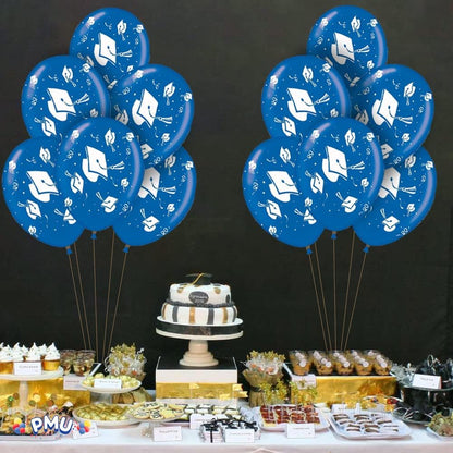 PMU Graduation Balloons | Premium Congrats Grad Balloon with All-Over Print Grad Caps-Confetti and Streamers | Graduation Party Supplies & Decorations | Latex Balloons